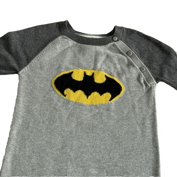 Baby GAP + Junk Food Marvel Batman Gray Sweater One Piece Romper Size 12-18M - Picture 3 of 6